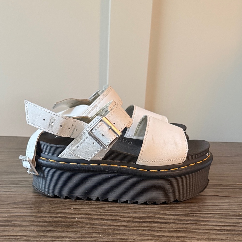 Dr. Martens White Platform Sandals with Black Sole